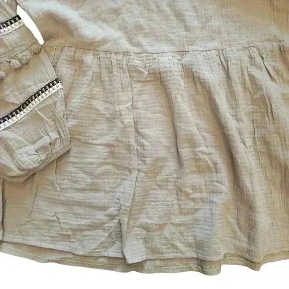 AndTheWhy Women's Light Brown Crinkled Cotton Long Sleeve V-Neck Top NEW - Picture 13 of 16